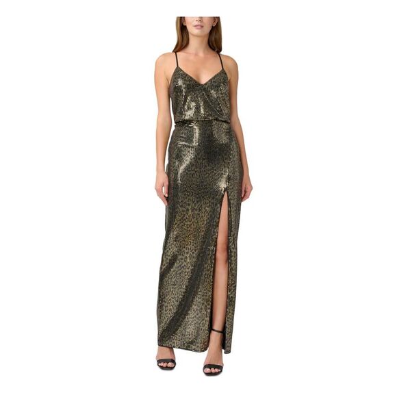 AIDAN MATTOX Womens Sequined Spaghetti Strap Boat Neck Above The Knee Evening Body Con Dress